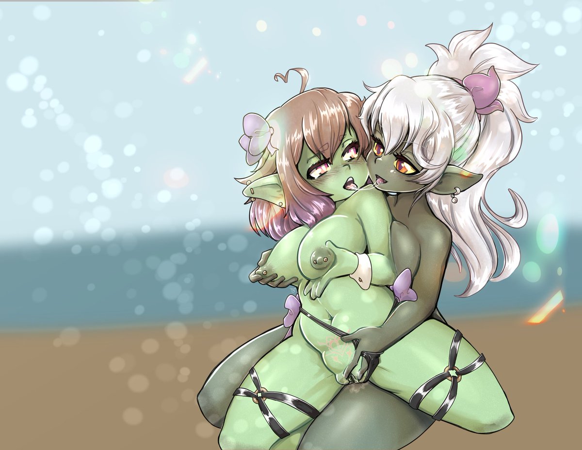 GoboThorn's tweet photo. @PodgeTheGoblin and I have both had an amazing #hotgoblinsummer! Not only did we enjoy drinks on the beach together to celebrate but we also both reached 1k followers on twitch.  So after a few more drinks we decided to have an even more fun celebration! 
Art by @tea_tentacles https://t.co/OyyvATVvAS