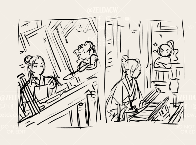 scrapped rough cuz I was dumb and sketched them before reading the scene description carefully.....
8'D