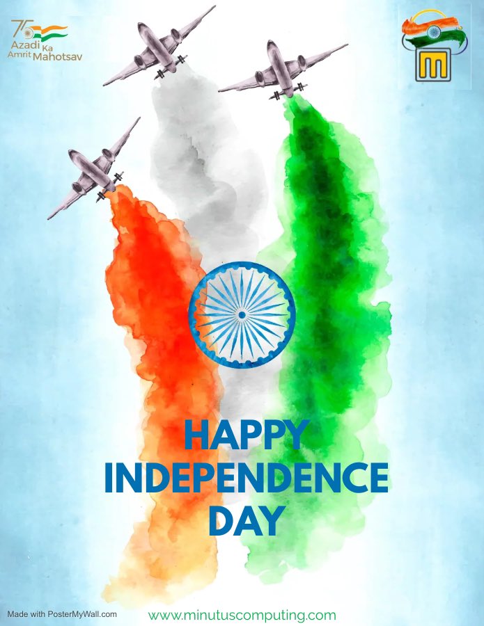 MinutusC's tweet photo. Happy Independence Day!! India@75 flying higher with great vigour!! #azadikaamritmahotsav #happyindependenceday2022 #minutuscomputing #india #IndiaAt75 https://t.co/9eqzWOrBLz