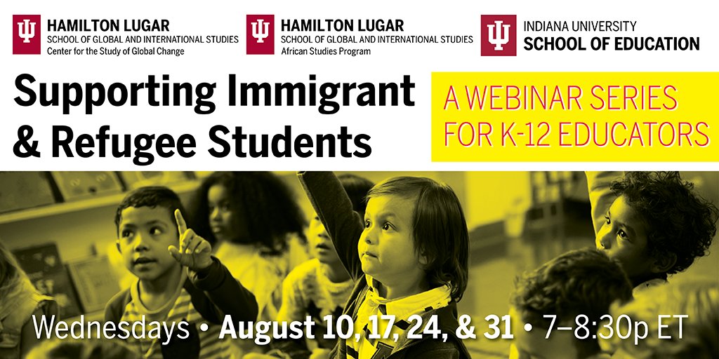 Supporting Immigrant and Refugee Students in Indiana: A Webinar Series for K-12 Educators

#TeacherTwitter: Join us on Aug 17 and learn strategies for supporting newcomer students from <a href="/monishabajaj/">Monisha Bajaj is now at @monishabajaj.bsky.social</a> and @LesleyBartlett_ 

go.iu.edu/4upp