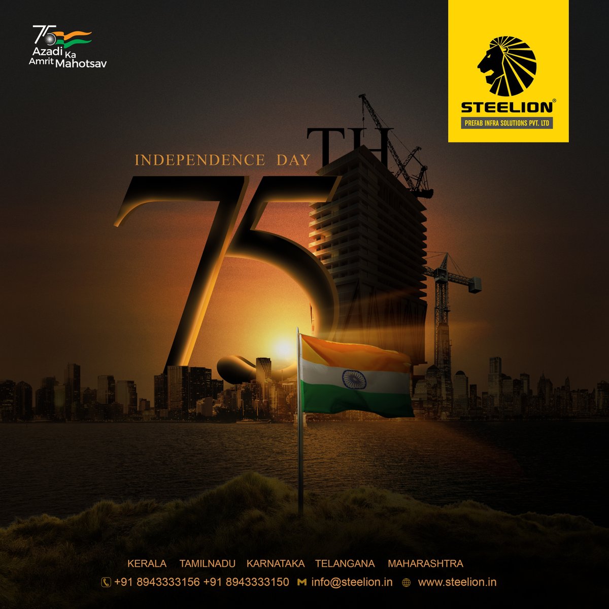 Steelion_Prefab's tweet photo. Steelion wishes all Indians a very Happy 75th Independence Day! Let the sacrifices for gaining our freedom inspire to take our country to new heights of success and prosperity!

#independanceday #75thIndependenceDay #indipendenceday2022 https://t.co/PH9RE9KyC1