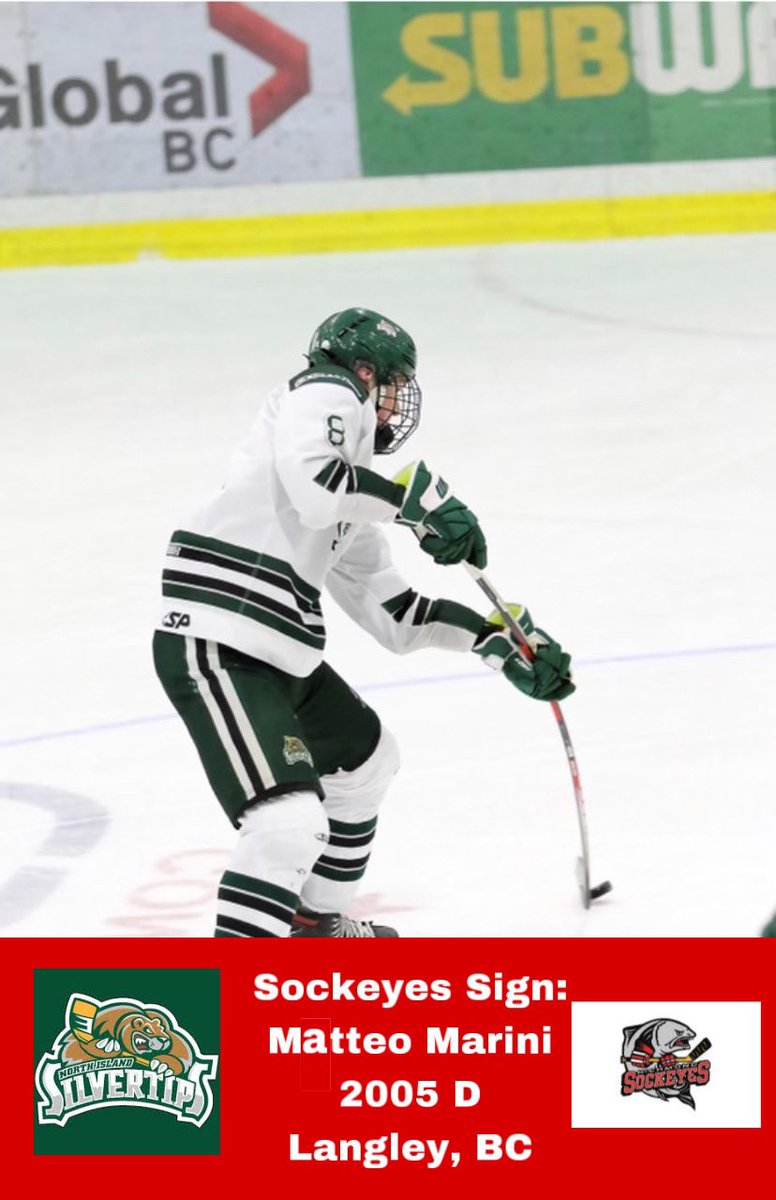 RSockeyes's tweet photo. Signed!

We have signed Matteo Marini, 2005 D from Langley for the coming season.

Last year Matteo played for the @NISilvertips U18 playing in 36 games and recording 6 points and 40 pims.

Matteo plays a solid defensive game and we can’t wait to see him patrol the blue line. https://t.co/U9AAMjUZSd