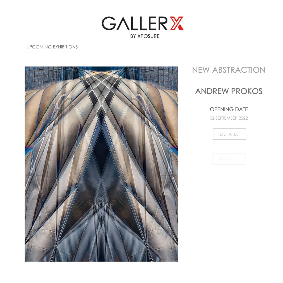 AndrewProkos's tweet photo. 'New Abstraction', my solo #exhibition opens 9/2 @ GalleryX, #Sharjah - https://t.co/5P1mkm9qr0

Press release: https://t.co/oeLtd4Y1VG

#artists #photography #NYC #abstractart #Abstract #contemporaryart #artcollectors #photographie #fotografia #UAE #Dubai #AbuDhabi #andrewprokos https://t.co/zxGss7KzhJ