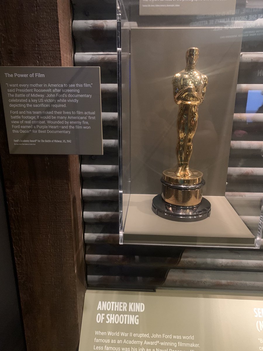 Take38Podcast's tweet photo. Delighted to see the #Oscar from @TheAcademy @IntlSpyMuseum for #JohnFord and his incredible documentary #TheBattleofMidway Amazing film and incredible story behind the filming I learned after reading @MarkHarrisNYC book #FiveCameBack #Hollywood #Cinema #HollywoodHistory #WW2 https://t.co/mHVkrG8an5