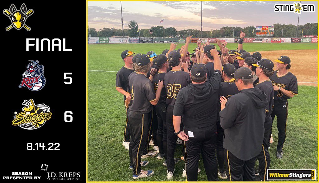 Stingers Turn the Rox into Dust 🐝

We send St. Cloud back to Joe Faber down 1-0! 1 win away from moving on!

Novotny gets the win in his scoreless four-inning relief effort, Pearson crossed home every plate appearance, and Dirksen hit his first triple of the year! 

#stingem🐝