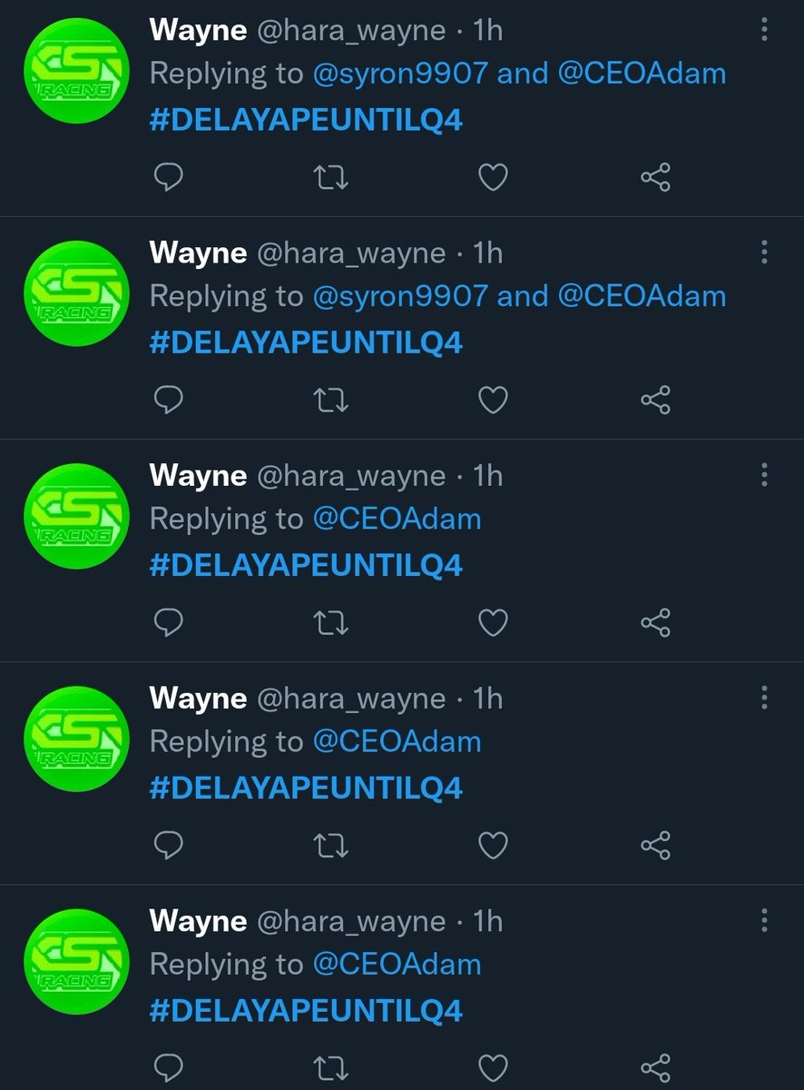 JDauntless01's tweet photo. $AMC #AMC
Wow! The bots are working hard to pushing #DELAYAPEUNTILQ4.
Lou is in on it and a real sellout.
#APE $APE https://t.co/I0Laoce73c