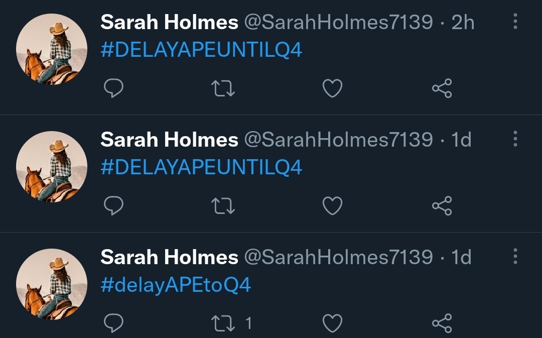 JDauntless01's tweet photo. $AMC #AMC
Wow! The bots are working hard to pushing #DELAYAPEUNTILQ4.
Lou is in on it and a real sellout.
#APE $APE https://t.co/I0Laoce73c