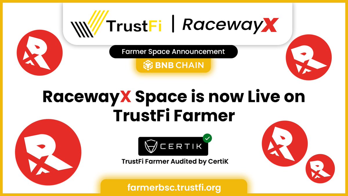 trustfiorg's tweet photo. 📣@racewayxmeta Space and New Farm on TrustFi Farmer!
🔥Stake $RWX to Earn $RWX
🕐Date: 17:40 UTC, Aug 15 (2 hours after TGE!)
📅Ends: 90d
📍Place:
https://t.co/Ubc43VEICB
👉Details: https://t.co/m8p7pEzUi9
#TrustFi #BaaS #racewayx #TrustFiFarmer https://t.co/bMBnU4Oi3l