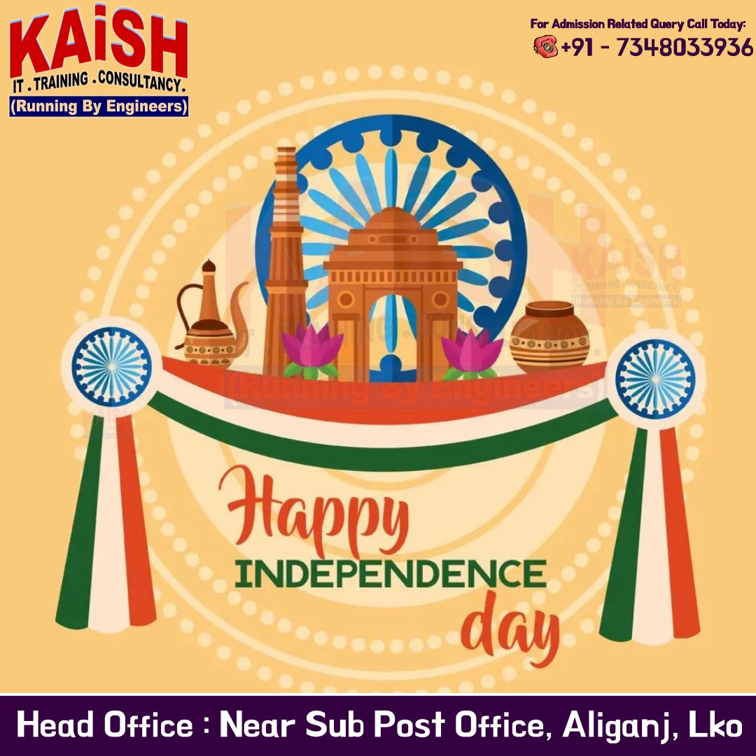 Kaishclasses's tweet photo. #KAiSH परिवार की तरफ से समस्त देश वासियों को 75 वें स्वतंत्रता दिवस की हार्दिक शुभकामनाएं।
#IndependenceDay #AmritMahotsav #HarGharTiranga #KAiSHClasses #kaishgroup #ccc #O_Level https://t.co/M4BPQ9KOBI
