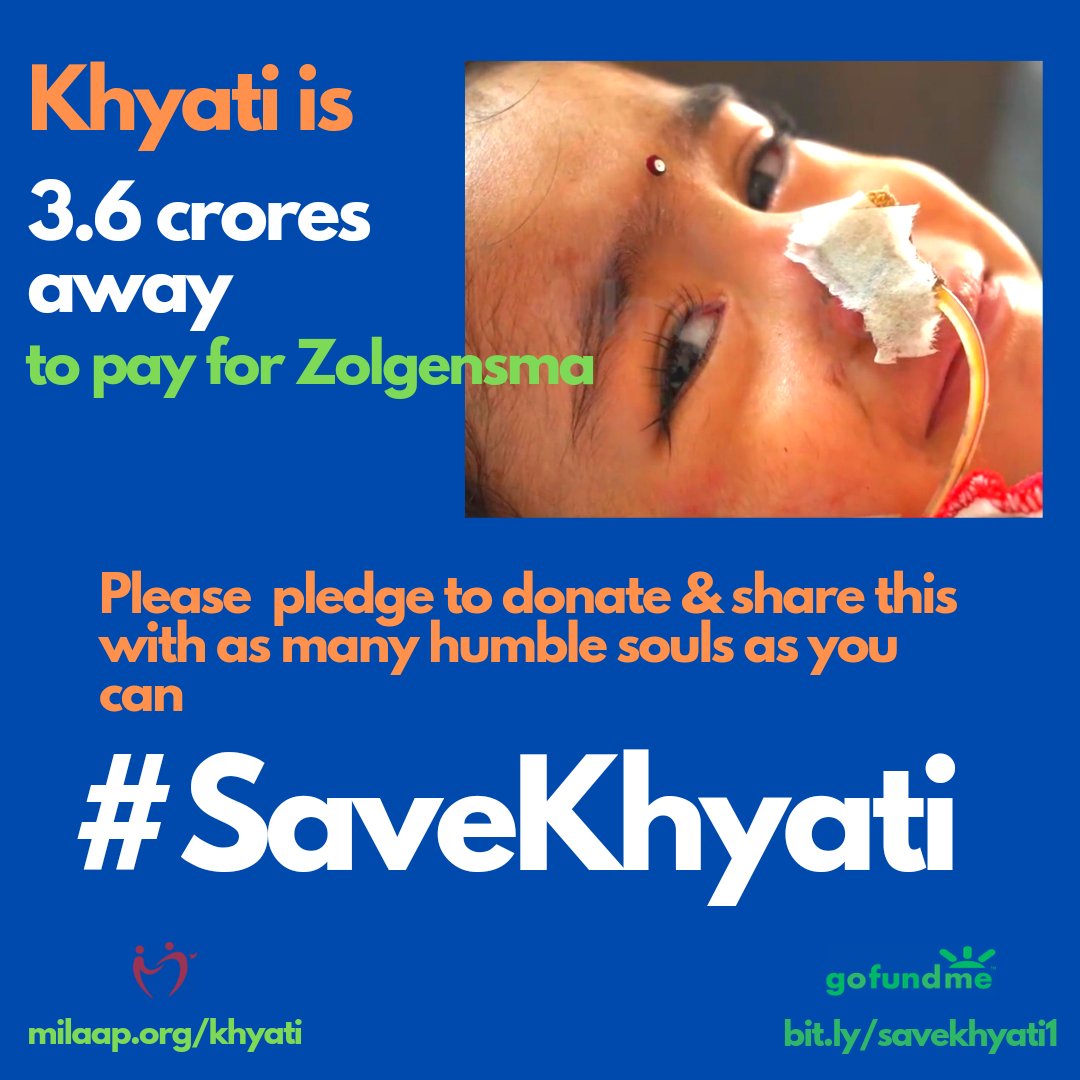 This independence day, pls support Khyati and help the family get the pending 3.6 crores for Zolgensma. She is suffering from the deadly SMA 1

PLEASE DONATE 

Milaap : milaap.org/khyati
Google Pay : 9686451363

 #savekhyati #savekhyaticampaign #help #IndependenceDay