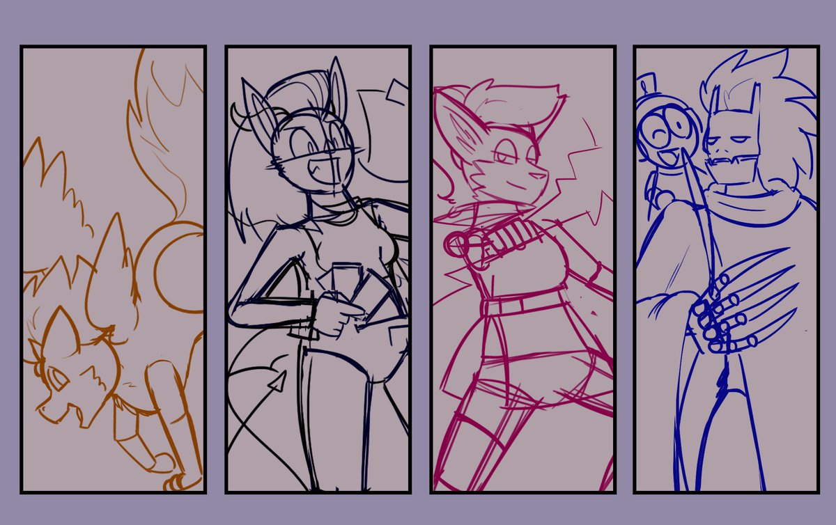 Concept sketches of the four main characters!! (well, technically five if you look close enough)