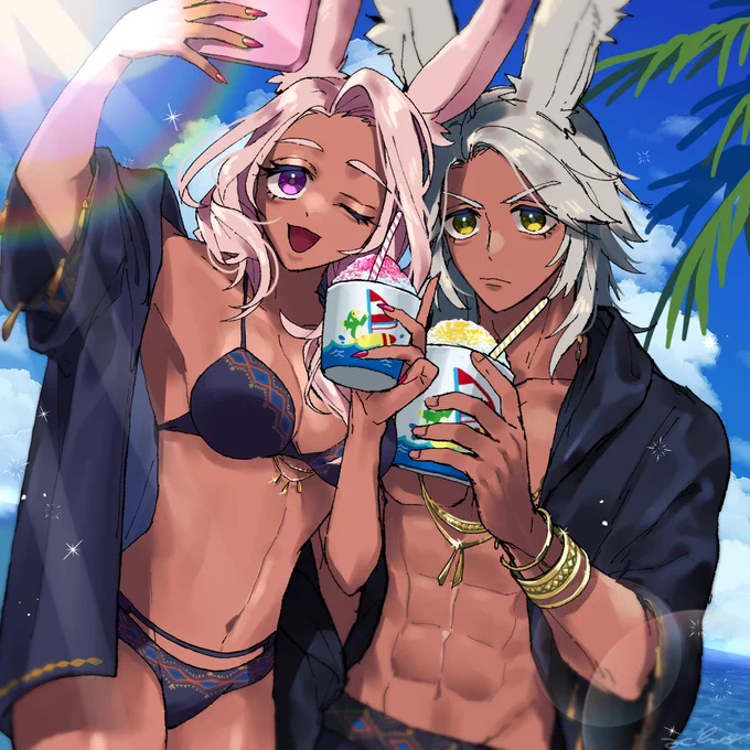 夏だ!海だ!紅蓮祭だ〜〜〜〜〜〜!!!今年の水着とてもかわいい#FF14 #FF14イラスト 