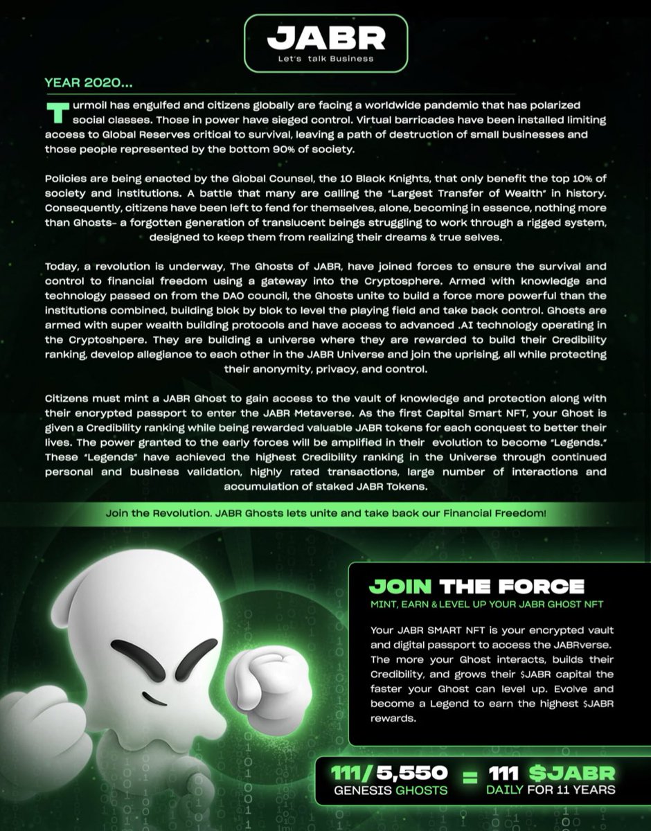JABR_NFT's tweet photo. 🤯 @JABR_NFT utility can get very complex! Our #AI system that has been developed to provide more transparency in the #NFT community will change the game!
☑️ Check out how the ghost’s of @JABR_NFT are ready to take over! https://t.co/RBCxLayvw9
#NFT #NFTcommunity #JABR https://t.co/jempqWvqWr