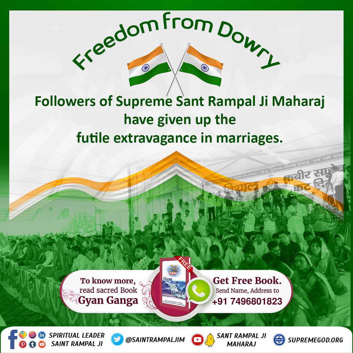 ShekharDass11's tweet photo. #FreedomFromSocialEvils
Read the book "Gyan Ganga" written by Sant Rampal Ji Maharaj and listen to his satsangs.  By understanding philosophy, we can get freedom from superstition and hypocrisy.
 Supreme Saint Rampal Ji Maharaj https://t.co/pBaP49roRw