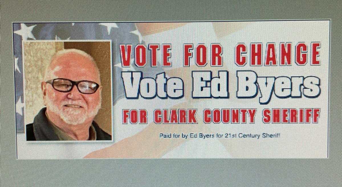 EdByersPhD's tweet photo. Without a change in leadership, the Clark County Sheriff's Department will remain an embarrassment. VOTE FOR CHANGE! VOTE FOR ED BYERS FOR CLARK COUNTY SHERIFF! #integrity #Ed2022 https://t.co/Y1IxgXRxTn
