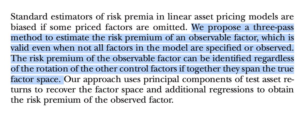 Steve Hou (Consume Less Involuntarily) (@stevehou0) on Twitter photo This recently published paper by <a href="/StefanoGiglioEc/">Stefano Giglio</a> and <a href="/dachxiu/">Dacheng Xiu</a> seems like a big deal. It proposes a way to estimate risk premium of non-traded factors, e.g., intermediary capital, aggregate liquidity, ESG(?), without having a fully correctly specified factor model of returns. This recently published paper by <a href="/StefanoGiglioEc/">Stefano Giglio</a> and <a href="/dachxiu/">Dacheng Xiu</a> seems like a big deal. It proposes a way to estimate risk premium of non-traded factors, e.g., intermediary capital, aggregate liquidity, ESG(?), without having a fully correctly specified factor model of returns.