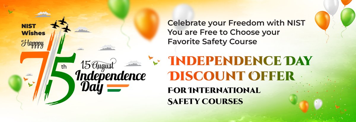 NIST_Global's tweet photo. Happy 75th Independence Day! NIST celebrates this special occasion by announcing a special discount offer on all International safety courses. Hurry!!! Call us @ +91 8056000530 for more details. 
.
#nist #nistinstitute #indepandanceday #happyindepandanceday #safetycourse https://t.co/awzpIPsvwj