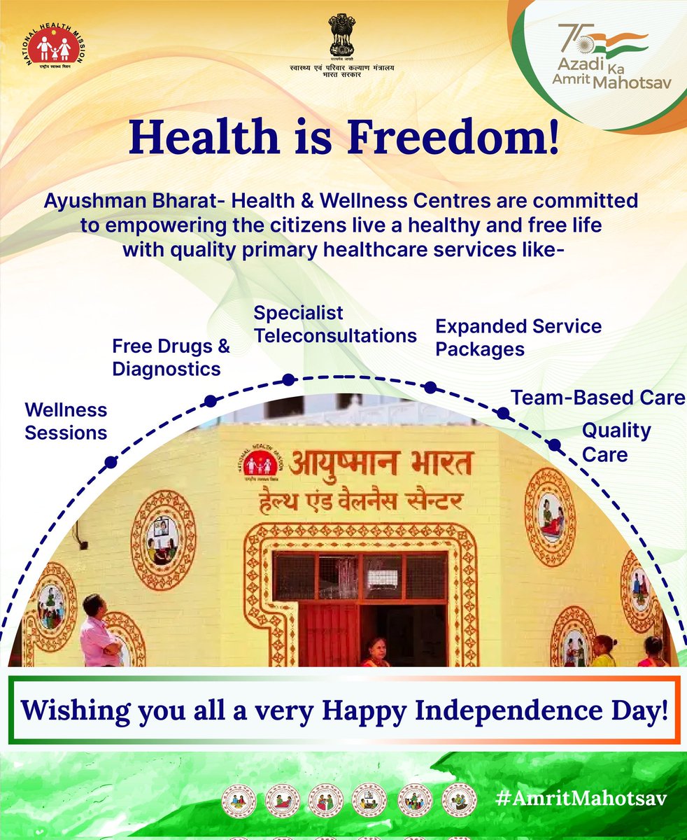 THORAJULA's tweet photo. #AB_HealthandWellnessCentre is committed to freeing people from diseases,unhealthy lifestyle and health related concerns &amp; queries across the country. #IndependenceDay
#IndiaAt75
@InfoAmreliGoG @CollectorAmr @ddoamreli @amreli_health @ArunKum11959838 @DrRadhaKrishan7 @SdmRajula https://t.co/OYiCziaFdu