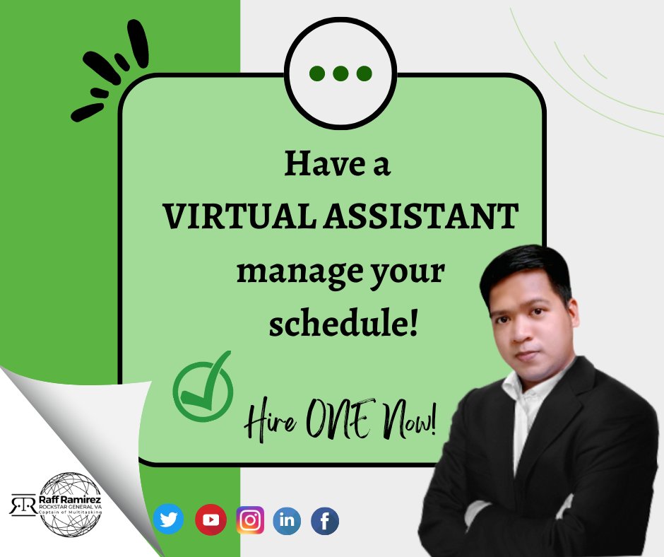 RamirezRaff's tweet photo. 📜✅If you need someone to manage your schedule, you don’t need to go further.
I will manage your schedule and also, and I help you with your business.
📣Talk to us | Send us a message | Email Us 
@imrafframirez | @YourRemoteAide | raff.maram@gmail.com 
🌐https://t.co/NLLt13KFjE https://t.co/Ow1DXLFeOY