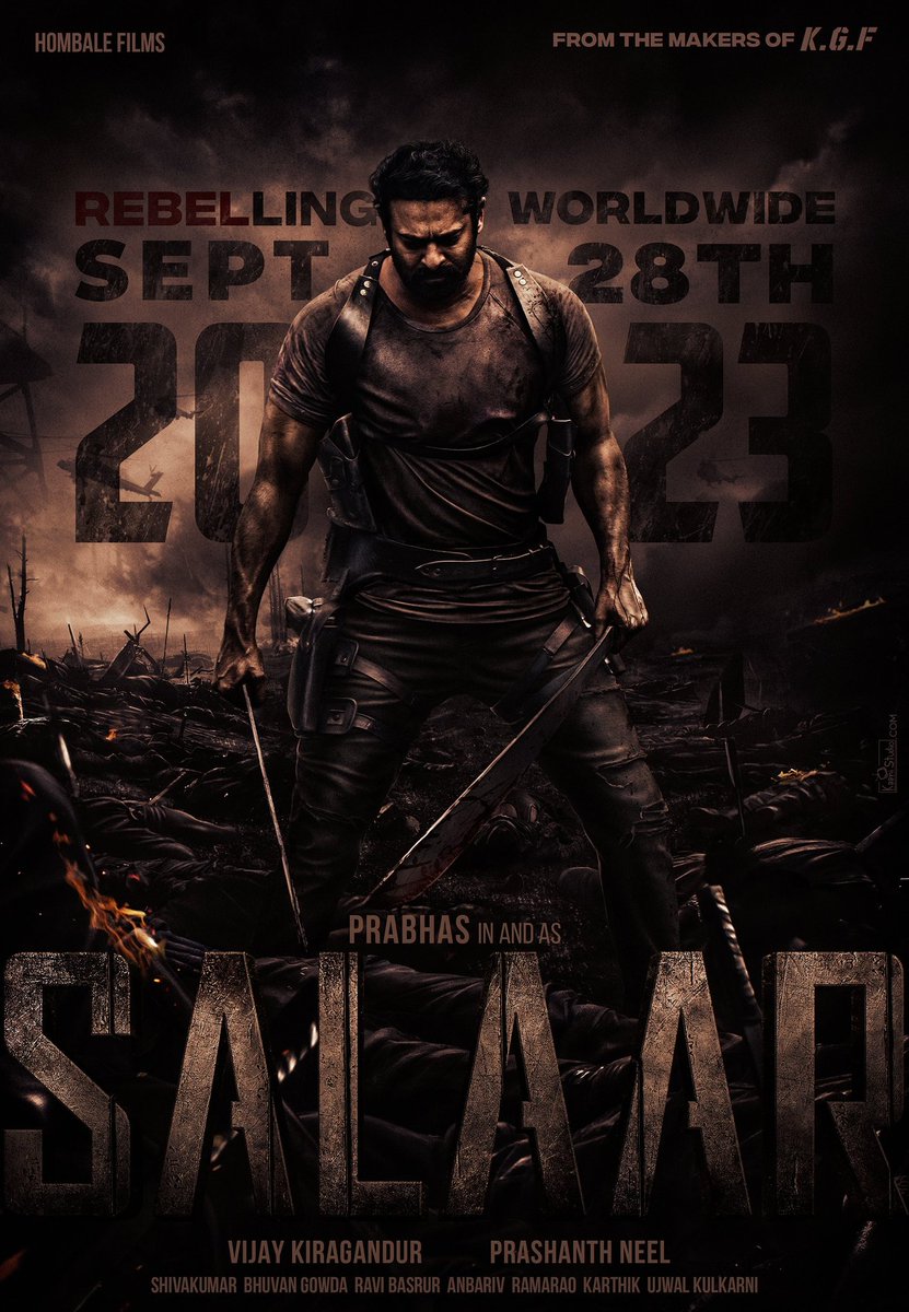 SuchetBoragalli's tweet photo. PRABHAS: 'SALAAR' RELEASE DATE LOCKED... Team #Salaar - starring #Prabhas - makes an official announcement of its release date: 28 Sept 2023... #KGF and #KGF2 director #PrashanthNeel directs... Produced by #VijayKiragandur. https://t.co/gsIvM0S2lW