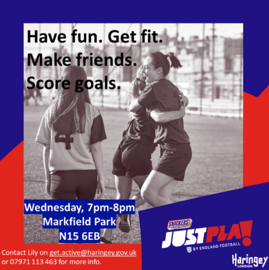 haringeycouncil's tweet photo. There are #FREE #football sessions for women &amp; girls (12-14) every Wednesday night here in #Haringey!

If you want to get #fit, have #fun, make #friends &amp; score #goals, why not head on over to #MarkfieldPark in #N15 this midweek? 👧⚽👩 #GirlsFootball #IAmHaringey #WomensFootball https://t.co/2Yk6qmcugJ