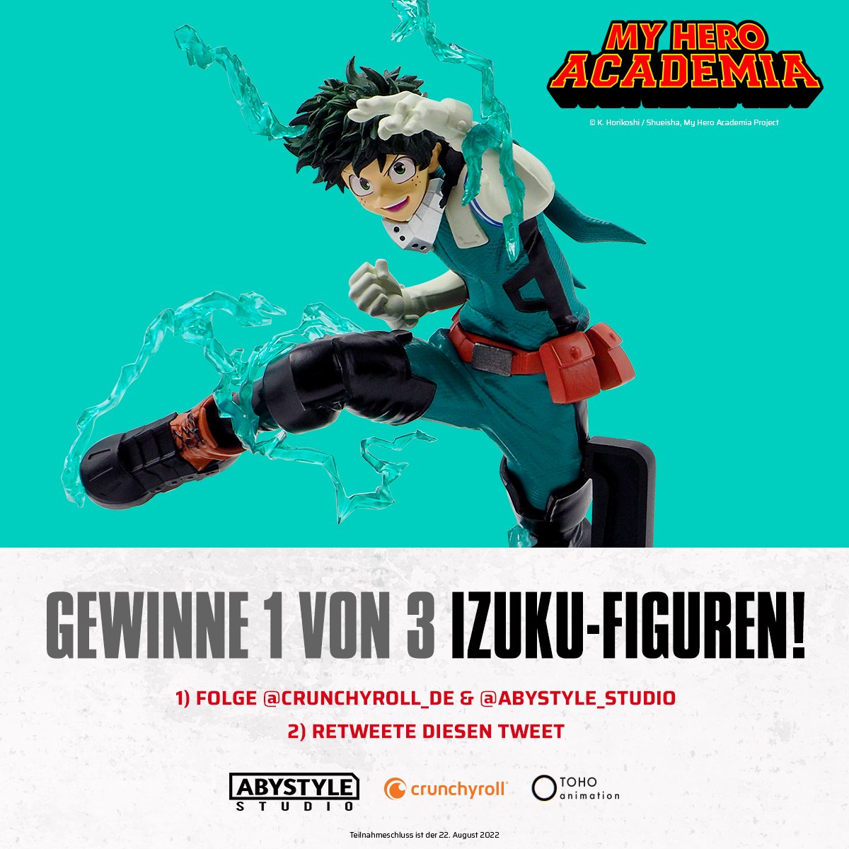 Crunchyroll_de's tweet image. Du liebst My Hero Academia und willst das deinen Freunden zeigen? Dann gewinne mit etwas Glück eine von drei Izuku-Figuren von ABYStyle Studio💥

So machst du mit:

1) Folge @Crunchyroll_de &amp;amp; @abystyle_studio
2) Retweete diesen Tweet