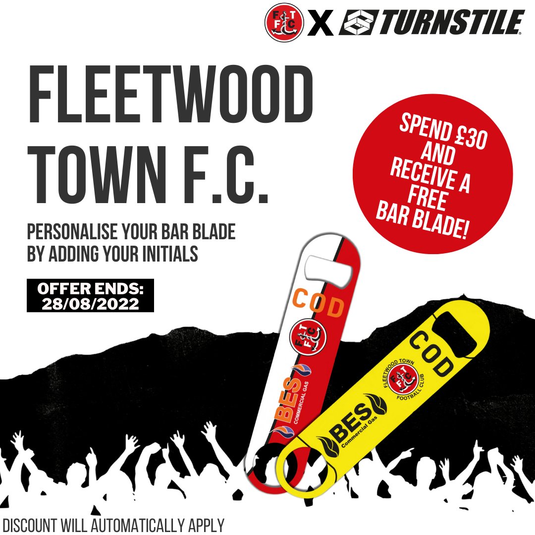 Spend £30 on any of our Officially Licensed products and receive a FREE bar blade of your choice! SHOP NOW: tinyurl.com/uar3k4th #ftfc #OnwardTogether #FleetwoodTown #free #EFL @ftfc
