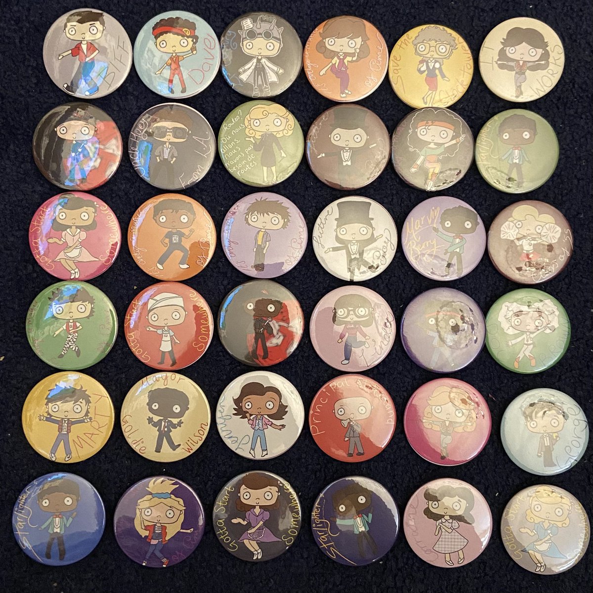 likeateacup's tweet photo. Made badges of a lot of the costumes in @BTTFmusical for cast change today (it was originally a Christmas project but time escaped me) I’m so happy with these 😭 https://t.co/LZ8IAMNiBN