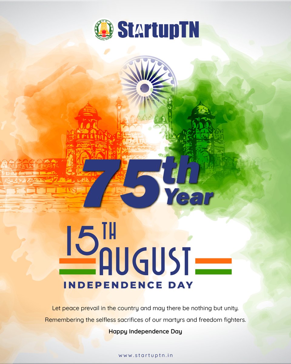 TheStartupTN's tweet photo. On this 75th Independence Day of India our Great Nation, StartupTN values the sacrifices of our leaders and freedom fighters in achieving priceless Freedom.

#IndependenceDay2022 #Indiaat75 #IndependenceDayIndia https://t.co/5j5ahfrYHq