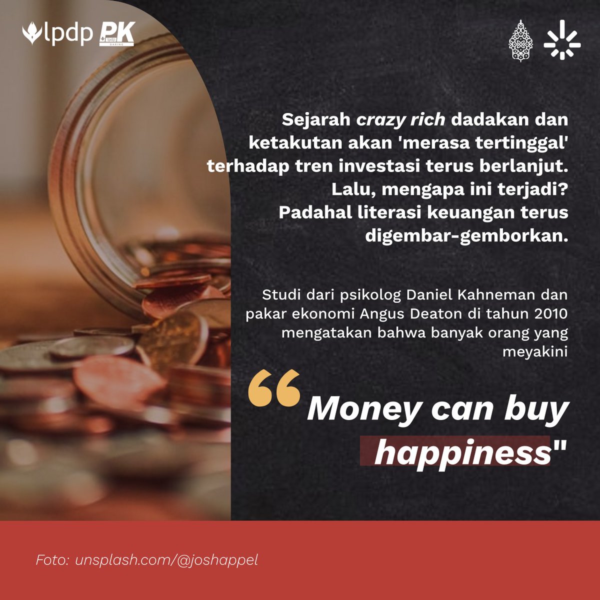 fiifafifah's tweet photo. Boleh kok bekerja keras hingga target keuangan pribadi terpenuhi. Tapi, jangan sampai keserakahan atau ambisi untuk menjadi crazy rich menggelapkan mata dan menumpulkan akal sehat kita, ya! 

Bagaimana ya, cara mengontrol diri dan mewaspadai godaan investasi bodong? Simak konten https://t.co/6UgmR82YGB