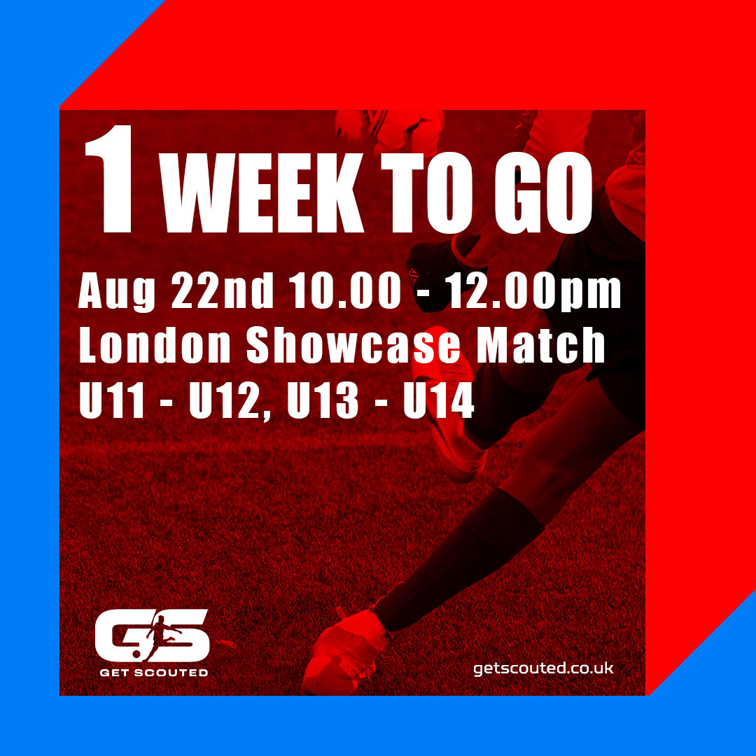 GScouted's tweet photo. **1 WEEK TO GO**

GET YOUR TICKETS FOR THE GS SHOWCASE MATCH

https://t.co/TCjt07LrWT
https://t.co/dD3RlfOfee 
https://t.co/qDVW0UiQNJ 
https://t.co/1PleQmkmbg 

Venue: Rectory Park, UB5 6AU

Date: 22/08/2022 https://t.co/fZbJnLKVS9