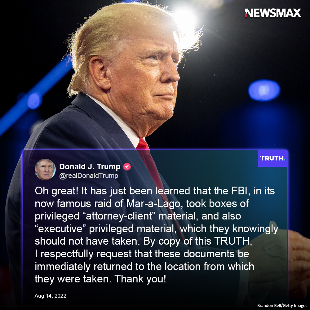 NEWSMAX's tweet photo. Trump 'respectfully requests' his documents back - "Thank you!" https://t.co/qEWopKYMsr https://t.co/2HUfrZhtsV