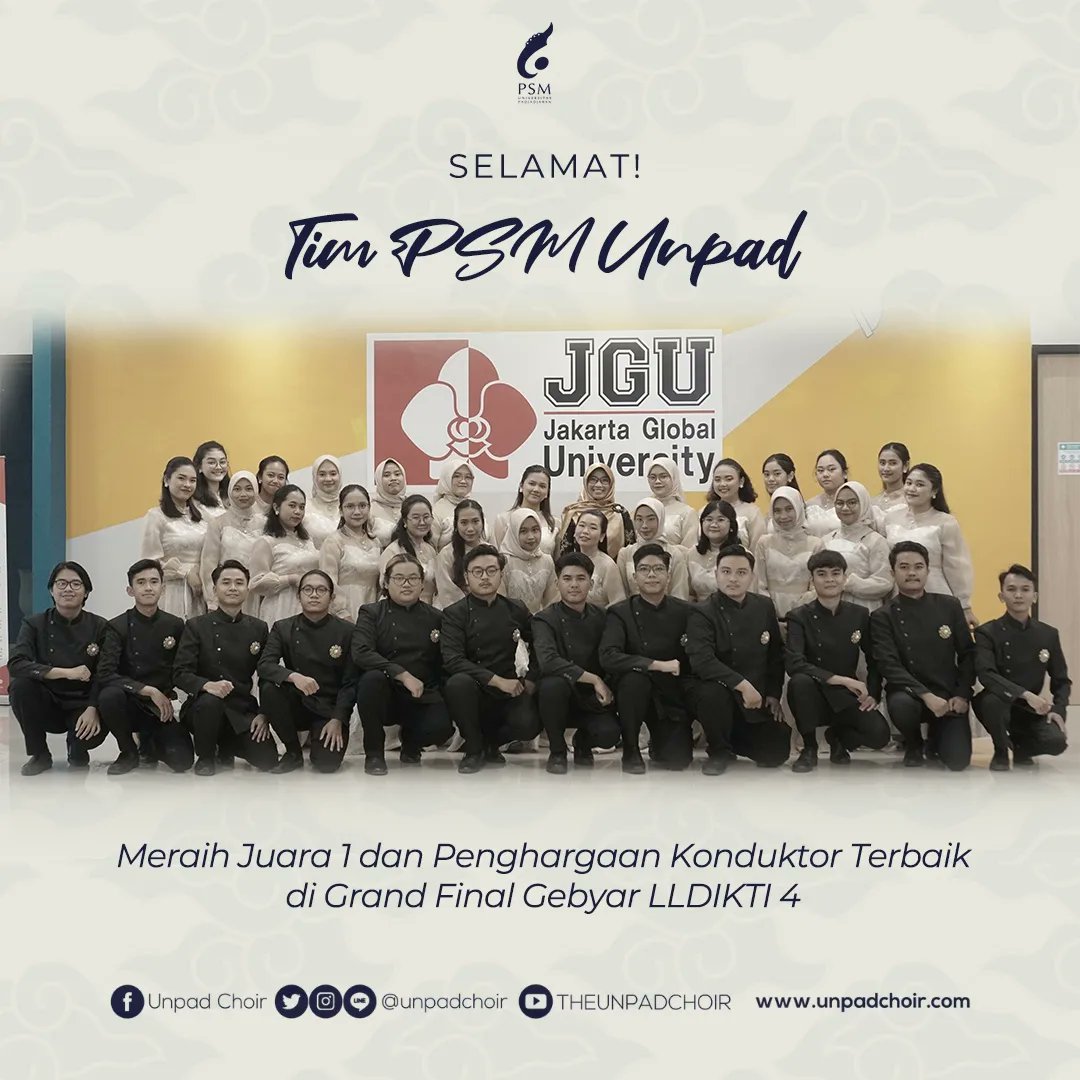 unpadchoir's tweet photo. PSM Unpad kembali mencetak prestasi melalui Grand Final Gebyar LLDIKTI 4 yang digelar di Jakarta Global University, Kota Depok. PSM Unpad berhasil mendapatkan juara 1 serta penghargaan konduktor terbaik.
#mahasiswa #unpad #paduansuaramahasiswa #juara #psmunpad https://t.co/bPs6KIZTou
