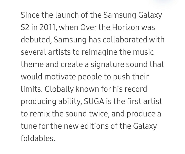 932220SG's tweet photo. 📄 Samsung Mobile Press

"Globally known for his record producing ability, SUGA is the first artist to remix the sound twice, and produce a tune for the new editions of the Galaxy foldables"

#OTH_ProdSUGA 
OTH 2022 RELEASE https://t.co/QTetcgRnwV