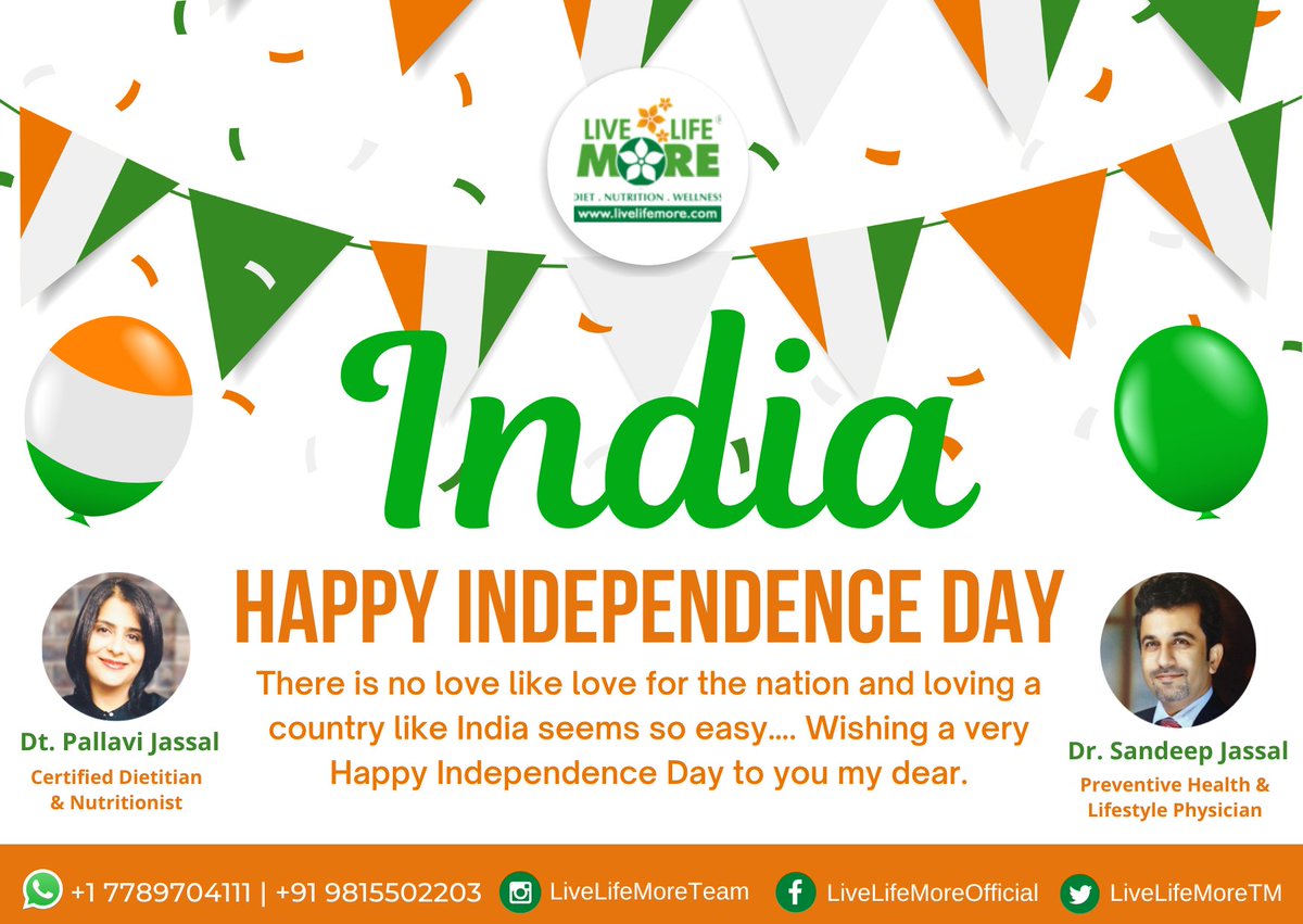 LiveLifeMoreTM's tweet photo. There is no love like love for the nation and loving a country like India seems so easy…. 
🇮🇳 𝟕𝟓% 𝐨𝐟𝐟 𝐭𝐨 𝐬𝐭𝐚𝐫𝐭 𝐟𝐨𝐫 𝐟𝐢𝐫𝐬𝐭 𝟏𝟓 𝐜𝐥𝐢𝐞𝐧𝐭𝐬 🇮🇳 
Wishing a very #HappyIndependenceDay ! 🇮🇳 
Whatsapp Now: +1 778-970-4111
#DtPallaviJassal #DrSandeepJassal https://t.co/FhvJM1vST6