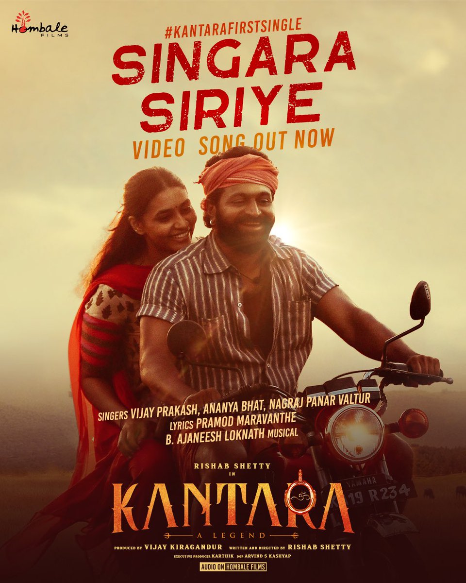 The heart notes of Shiva & Leela, #Kantara. Enjoyable love melody with raw, intimate lead pair chemistry. #SingaraSiriye OUT NOW youtu.be/3XShkcOze3s @shetty_rishab @gowda_sapthami @hombalefilms @AJANEESHB @rvijayprakash @Ananyabhat14 @KantaraFilm #KantaraOnSep30