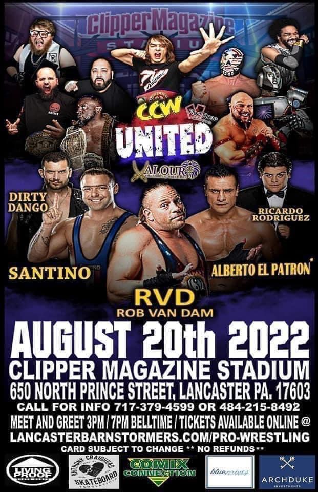 RefLarryPeace's tweet photo. THIS SATURDAY Aug. 20th. #ClipperMagazineStadium #Lancaster PA. Largest Pro Wrestling Event in Town of the Year! Get your tickets at
π https://t.co/MbpEtcZvZo or by going to @RRSportsCards
In action! @TherealRVD @milanmiracle @RRWWE @DirtyDangoCurty @PrideOfMexico https://t.co/N6uYTPeYE8