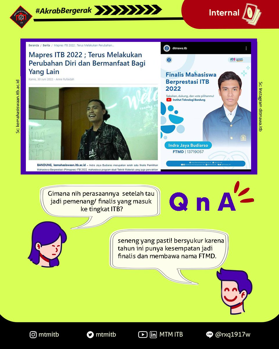 mtmitb's tweet photo. [APRESIASI PRESTASI]

Selamat kepada Indra (13719057) atas perolehan prestasi sebagai finalis Mahasiswa Berprestasi ITB 2022 👏Semoga brosis MTM lainnya terus kuat, tangguh, dan bersemangat dalam berprestasi ya!
 
#AkrabBergerak
#InternalEnjoy
#HERMES
#AkrabBersamaKapres
#MTMITB https://t.co/D7A94kLbYX