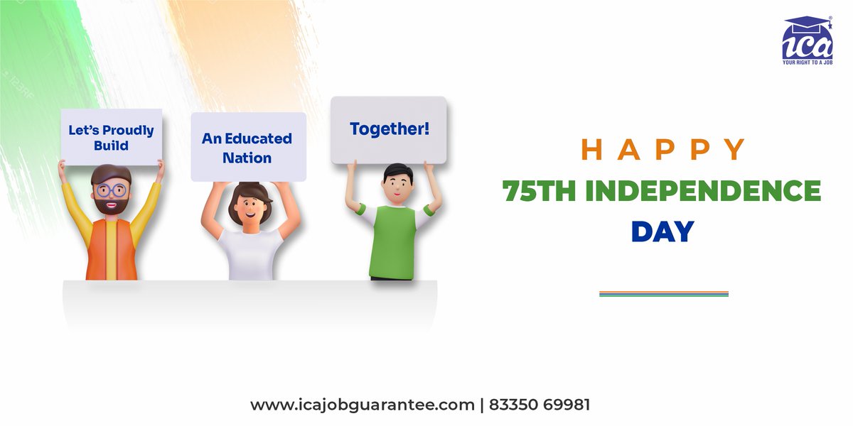IcaEduSkills's tweet photo. Together we can! 
Happy 75th Independence Day! 
.
.
.
#ICAEduSkills #IAmJobReady #LearnWithICA #ICAJobGuaranteeCourse #BeJobReady #Upskill #accountantlife #PracticalTraining #MondayMentoring #MondayMantra #independenceday #75yearsofindependence #india https://t.co/C7uPZn7GUt