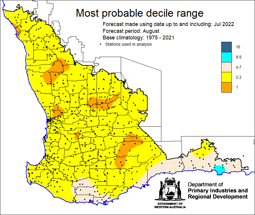 MeredithGuthr15's tweet photo. Latest @DPIRDbroadacre rainfall to date map 1-14 August - will more rain in the next 3 days. Morawa has 34 mm (average for August) and is expected (via @Windycom) to receive 37 mm in the next 3 days. Both SSF and @BOM_WA ACCESS model didn't forecast a wet August #climate https://t.co/hO9nGUXRuR