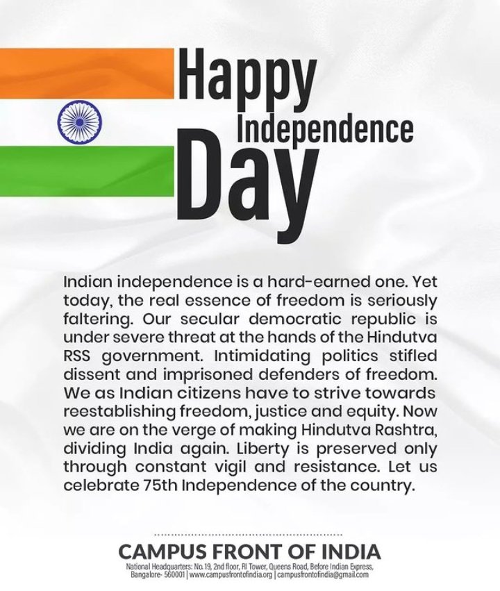 SameerAhammad9's tweet photo. New Indian independence with hate all over, discrimination everywhere, attrocities at its peak and we celebrating independence day but the fact is we are still undercaged by the RSS rule, we will strive breaking all the barriers. 
 #IndependenceDay https://t.co/dFLWrSfn8Y https://t.co/xK41f29wGd