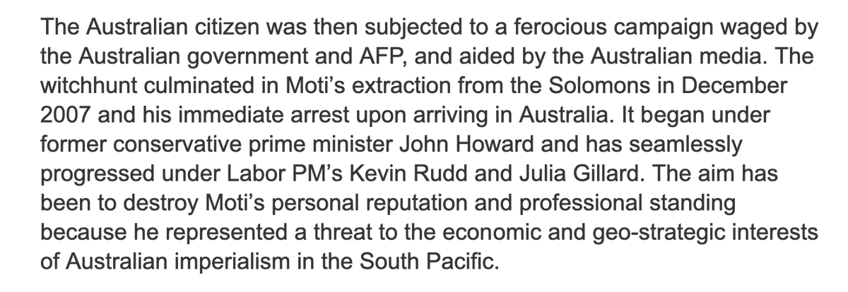 Chattylistener's tweet image. 👀 at what @ausgov (Howard &amp;amp; @JuliaGillard) did to Julian Moti &amp;amp; why.

👀at @HonJulieBishop threatening to withdraw aid &amp;amp; why.

👀Frame-ups, malicious prosecutions, political witch hunt &amp;amp; persecutions using @AusFedPolice &amp;amp; judiciary. #justiceforCam @markdreyfusQCMP @SenatorWong