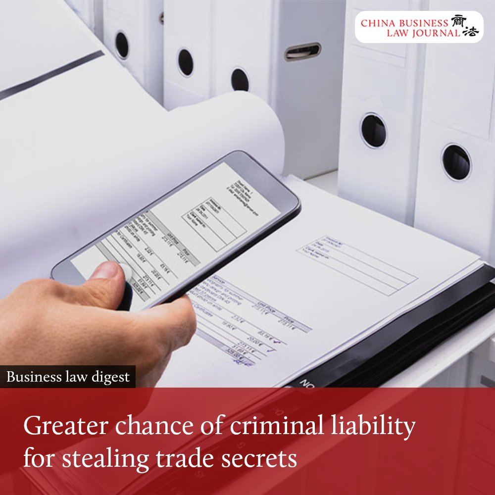 The Tianjin Intellectual Property Court recently tried a criminal case involving an employee’s infringement of his employer’s trade secrets.

The Business Law Digest in <a href="/CBLJ_insights/">China Business Law Journal</a> is compiled with the assistance of <a href="/bakermckenzie/">Baker McKenzie</a>👇
law.asia/criminal-liabi…

#cblj #china #law