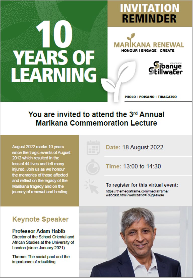 SIBSTILL's tweet photo. Join us as we honour the memories of those affected &amp; reflect on the legacy of the Marikana tragedy &amp; the journey of renewal and healing. Register to be part of this event, click on this link 👉 https://t.co/mjYnBsaWew
#Honour #Engage #Create #MarikanaRenewal #10yearsoflearning https://t.co/Qb35RGIdLJ