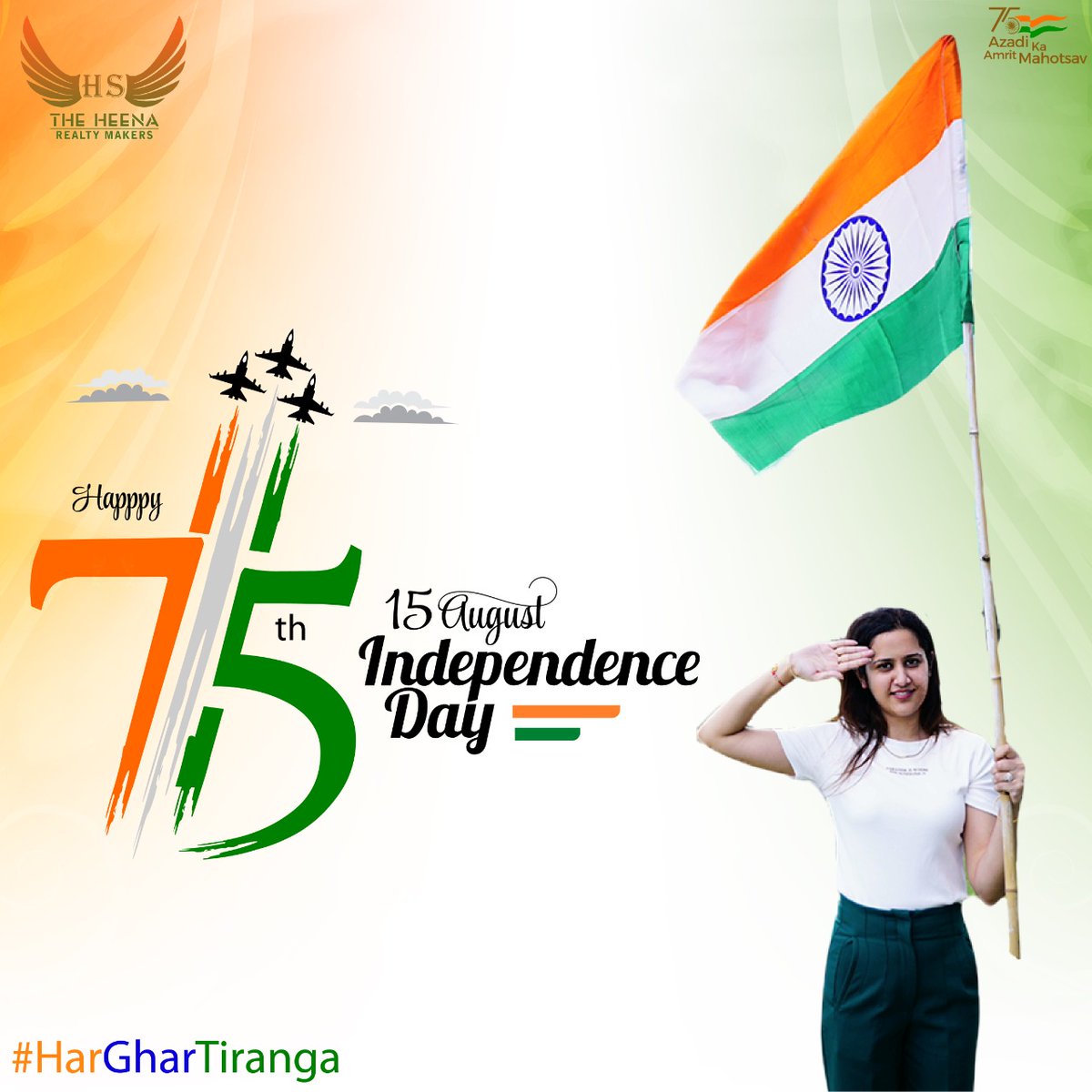 theheenarealty's tweet photo. On this special day here’s wishing our dreams of a new tomorrow come true! May your Independence Day day be filled with patriotic spirit! #salutetonation
#theheenarealtymakers #heenasehrawat
#independenceday #india #indianarmy #indianflag #freedom #proud #tiranga https://t.co/FGUEmHr1hV