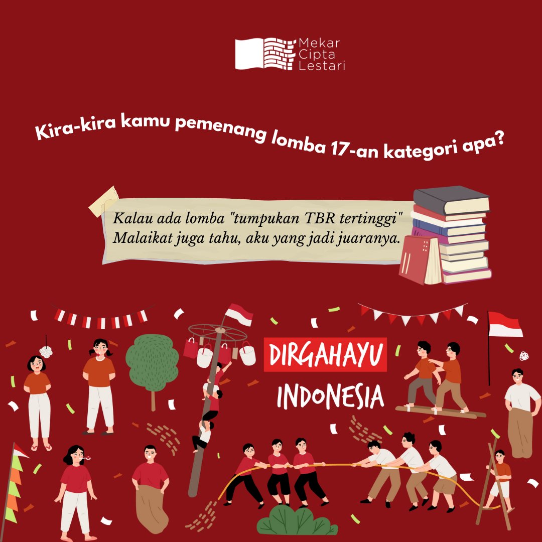 mcl_publisher's tweet photo. Kalau ada lomba menghayal tapi gak pernah jadi tulisan. Pasti aku salah satu juaranya!

Kira-kira lomba apa yang kamu akan menang kalau ikutan? 

#MerdekaMembaca #MCLPublisher https://t.co/xZPWu3wfMI