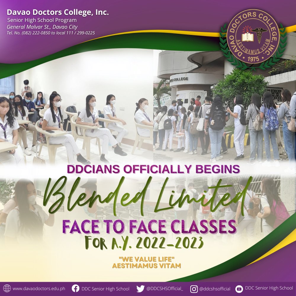 DDCSHSOfficial_'s tweet photo. HAPPENING NOW|| DDC-SHS OPENS SCHOOL FOR FACE TO FACE CLASSES OF ACADEMIC YEAR 2022-2023

Link:
https://t.co/u3UEb9JE8v 

#FacetoFaceClasses 
#WeLoveLife
#AmamusVitam 
#DDCSeniorHighSchool https://t.co/1sfcCElzLh