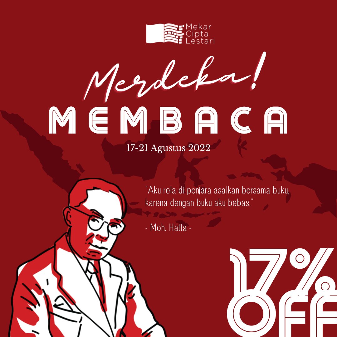 mcl_publisher's tweet photo. Merdeka! Merdeka! Merdeka! ❤️‍🔥❤️‍🔥❤️‍🔥
#MerdekaMembaca bersama MCL Publisher diskon 17% untuk pembelian via Shopee dan Tokopedia hanya sampai 21 Agustus 2022. Checkout sekarang ya! https://t.co/m8JvhiGmcb