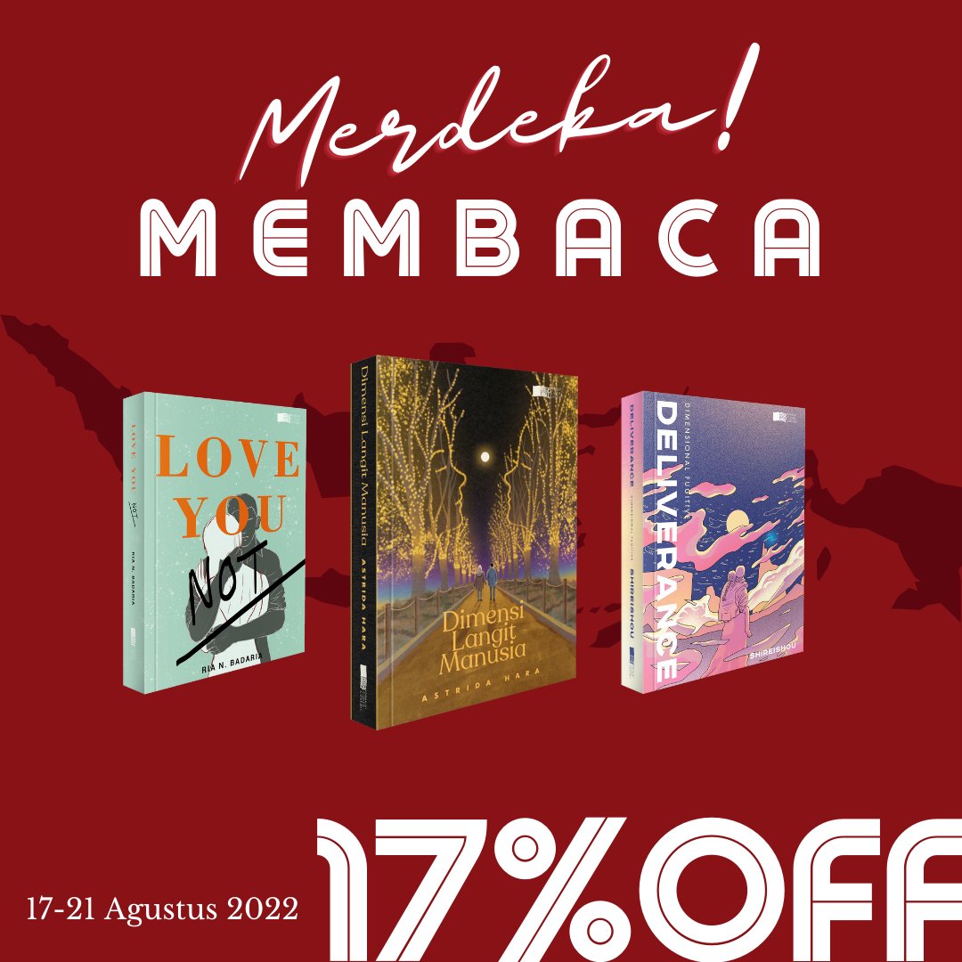 mcl_publisher's tweet photo. Merdeka! Merdeka! Merdeka! ❤️‍🔥❤️‍🔥❤️‍🔥
#MerdekaMembaca bersama MCL Publisher diskon 17% untuk pembelian via Shopee dan Tokopedia hanya sampai 21 Agustus 2022. Checkout sekarang ya! https://t.co/m8JvhiGmcb