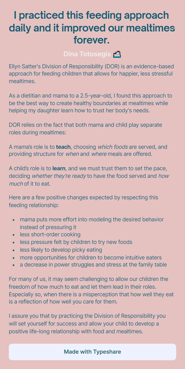 dinatotosegisRD's tweet photo. I practiced this feeding approach daily and it improved our mealtimes forever. https://t.co/Zf5dnjQxjW